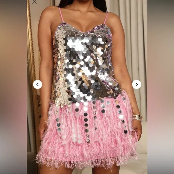 Fashion Nova Sequin and Feather Mini Dress - Picture 4 of 6